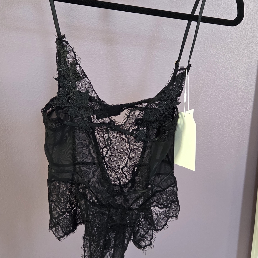 Chic Black Lace With Snaps Bodysuit